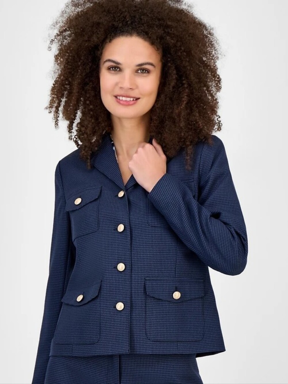 Kasper Women's Navy Button-Front Blazer Jacket